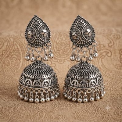 AKS Oxidised Silver Jhumka Earrings | Traditional Indian Jhumki Earrings for Women E403