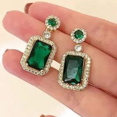 AKS Green Stone Earrings in Zircon Shine Style